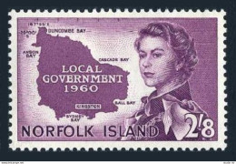 Norfolk 42, Lightly Hinged. Mi 40. Local Government For Norfolk. QE II, Map. - Norfolk Island