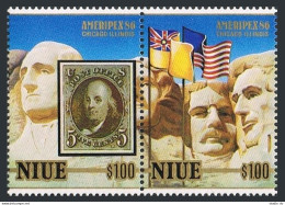 Niue 515 Ab Pair, MNH. Michel 665-666. AMERIPEX-1986. Presidents, Flags. - Niue