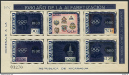 Nicaragua C971P Michel Bl.125, MNH. Olympics Moscow-1980. Literacy Year 1980. - Nicaragua