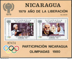 Nicaragua C970F Mi Bl.113,MNH. Olympics Lake Placid,Moscow-1980.Einstein,Gandhi. - Nicaragua