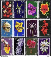 Nevis O29-O40, MNH. Mi D29-D40. Official 1985. Flowers: Flamboyant,Orchid,Mahoe, - St.Kitts E Nevis ( 1983-...)