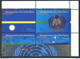 Nauru 415-418a Block, MNH. Mi 410-413. UN-50, 1995. Coat Of Arms, Canoe, Jet. - Nauru