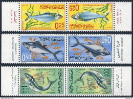 Morocco 150-152 Tete-beche Pairs,MNH. Michel 577-579. Fish 1967. - Marokko (1956-...)