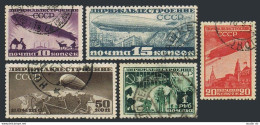 Russia C20-C24, CTO. Michel 397-401. Airships 1930. Dneprostroi Dam, Deer,Camel. - Used Stamps