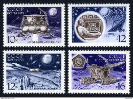 Russia 3834-3837, 3837a Sheet, MNH. Mi 3857-3860, Bl.68. Luna 17 On Moon, 1971. - Ungebraucht