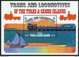 Turks & Caicos 554, MNH. Michel 624 Bl.42. Train, Locomotives, Yacht. 1983. - Turks & Caicos