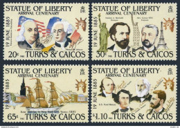 Turks & Caicos 661-664,665,MNH.Mi 728-731,Bl.56.Statue Of Liberty,100,1985.Ships - Turks And Caicos