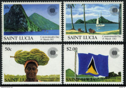 St Lucia 599-602,MNH. Commonwealth Day 1983.Twin Peaks,Beach-yacht,Banana,Flag. - St.Lucie (1979-...)
