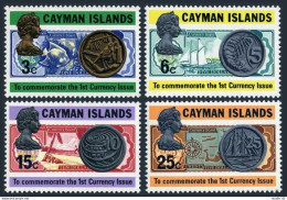 Cayman 306-309,309a, MNH. Mi 305-308,Bl.3. First Coinage, Bank Notes,1973. Ship. - Iles Caïmans