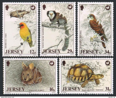 Jersey 456-460, MNH. Mi 442-446. Fody, Rabbit, Mormoset, Tortoise, Kestrel,1988. - Jersey