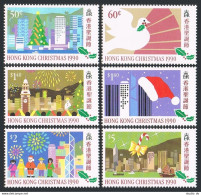 Hong Kong 578-583, MNH. Mi 599-604. Christmas 1990. Dove, Skyline,Snowman,Santa. - Ungebraucht