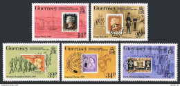 Guernsey 426-430, MNH. Michel 487-49. Penny Black, 150th Ann. 1990. Stamp/stamp. - Guernsey