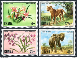 Ghana 402-405, MNH. Michel 413-416. Fauna 1970. Lioness, Elephant. Flora. - Preobliterati