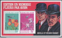 Gabon C111a Sheet,MNH.Michel Bl.21B. Flowers By Air,1971.Brothers Wright. - Gabón (1960-...)