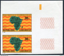 Gabon 271 Imperf Pair,MNH.Michel 424B. African Telecommunication System,1971.Map - Gabun (1960-...)