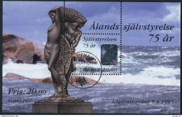 Finland-Aland 137, CTO. Mi 130 Bl.3. Autonomy, 75th Ann,1997. Statue.A Hologram. - Ålandinseln