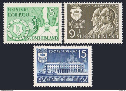 Finland 297-299, MNH. Mi 388-390. Helsinki, 400, 1950. Forsell's Map, Founders, - Nuevos