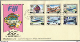 Fiji 489-494, FDC. Mi 483-488. Manned Flight-200, 1983. Balloon, Plane, Space. - Fiji (1970-...)
