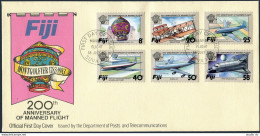 Fiji 489-494, FDC. Mi 483-488. Manned Flight-200, 1983. Balloon, Plane, Space. - Fidji (1970-...)