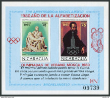 Nicaragua C862ab Mi Bl.118, MNH. Michelangelo. Olympics Lake Placid,Moscow-1980. - Nicaragua