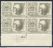 Mexico C220Bl Perf 11.5x11 Wmk 300 Bl/4,MNH.Mi 1025C. Air Post 1960.Cuauhtemoc. - Mexique