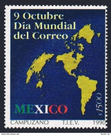 Mexico 1677, MNH. Michel 2208. World Post Day, 1990. Map. - México