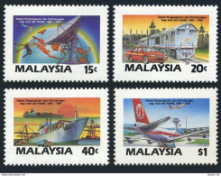 Malaysia 364-367,MNH.Michel 365-368. Satellites,Car,Diesel Train,Ship,Jet.1987. - Malasia (1964-...)