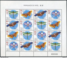 Macao 844-847a Sheet,MNH. Mi 883-886. Kites 1996.Dragonfly,Butterfly,Owl,Dragon. - Unused Stamps