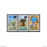 Liberia 1043-1045, MNH. Mi 1349-1351. AMERIPEX-1986. Alamo, Liberty Bell, Stamps - Liberia