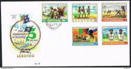 Lesotho 357-361, FDC. Michel 367-371. Scouting Year 1982.Flags,Horse,Bugle Call, - Lesotho (1966-...)