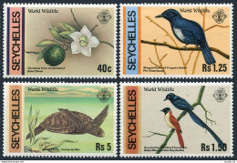 Seychelles 417-420,MNH. World Wildlife 1978: Gardenia,Magpie Robin,Green Turtle, - Seychellen (1976-...)