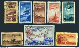 Russia C83-C90, CTO. Mi 1401-1408. Airmail 1949.Planes Over:Zages,Caucasus,Farm, - Used Stamps