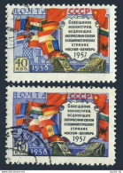 Russia 2067 2 Types, CTO. Mi 2084-I-II. Communist Minister's Meeting,1958. Flags - Usati