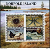 Norfolk 380a Sheet, MNH. Mi Bl.9. Sea Urchin, Starfish, Eagle Ray, Ell. 1986. - Isola Norfolk