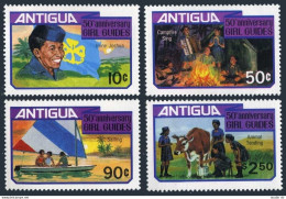 Antigua 628-631, MNH. Michel 639-642. Girl Guides-50, 1981. Sailboat, Cow, Camp. - Antigua Und Barbuda (1981-...)