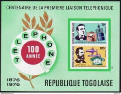 Togo C277a Imperf,MNH.Michel Bl.102B. Telephone-100,Thomas Edison;Alexander Bell - Togo (1960-...)