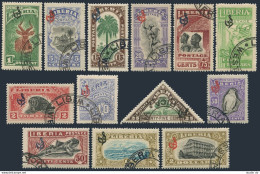 Liberia O98-O110,CTO.Mi D92-D104. Antelope,Palm Civet,Vulture,Fish,Mercury,1918. - Liberia