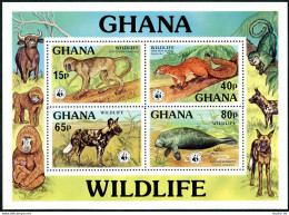 Ghana 625 Ad Sheet, MNH. Mi Bl.71. WWF 1977. Colobus, Squirrel.Wild Dog,Manatee. - Preobliterati