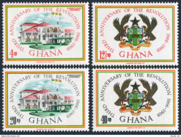 Ghana 352-355,355a, MNH. Mi 363-366,Bl.36. Revolution, 3rd Ann.1969. Arms-Eagle. - VorausGebrauchte