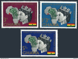 Ghana 107-109,109a,MNH. Mi 109-111,Bl.6. Queen Elizabeth II,visit 1961.Map,Palm. - Prematasellado