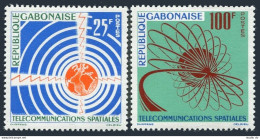 Gabon 167-168, MNH. Mi 185-186. Space Communications 1963. Waves, Orbit Patterns - Gabón (1960-...)