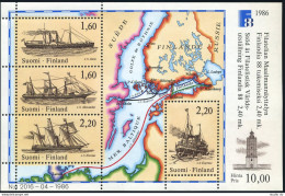Finland 740 Ad Sheet, MNH. Mi 998-1001 Bl.2. FINLANDIA-1988. Postal Ships, Map. - Ongebruikt