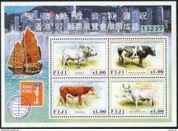 Fiji 786 Sheet,MNH.Michel 795-798 Bl.20. HONG KONG-1997.Cattle,Junk. - Fidji (1970-...)