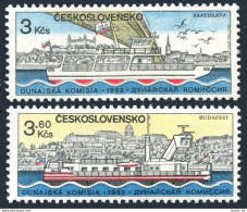 Czechoslovakia 2424-2425, MNH. European Danube Commission, 1982. Steamer, Bridge - Unused Stamps