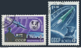 Russia 2491-2492,CTO.Michel 2497-2498. Space Exploration 1961.Dogs In Space. - Oblitérés