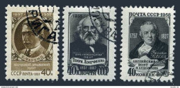 Russia 2036-2038,CTO.Michel 2058-2060. H.W.Longfellow,W.Blake,E.Sharents,1958. - Usati