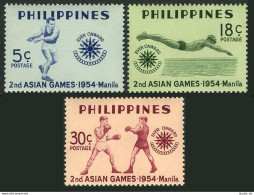 Philippines 610-612, MNH. Mi 581-583. Asian Games 1954. Boxing, Discus,Swimming. - Filippine