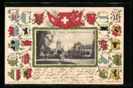 Präge-AK Zürich, Schweizer Landesmuseum, Wappen Von Uri, Bern Und Thurgau, Passepartout  - Other & Unclassified