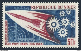 Niger C42, MNH. Michel 76. PHILATEC-1964, Paris. Rocket, Stars. - Níger (1960-...)