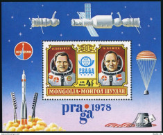 Mongolia C112, MNH. Mi 1170 Bl.55. Praga-1978. Cosmonauts Gubarev & Remek. - Mongolie